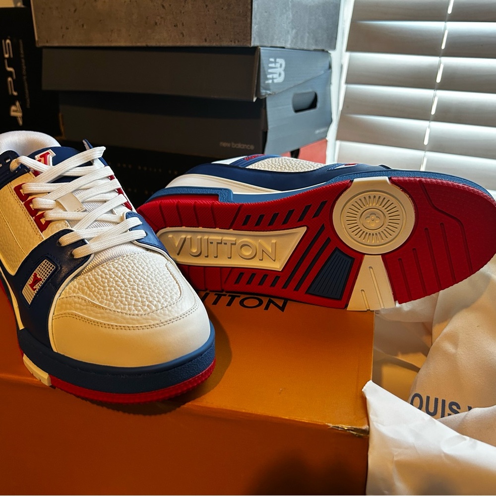 Louis Vuitton White and Blue Sneakers